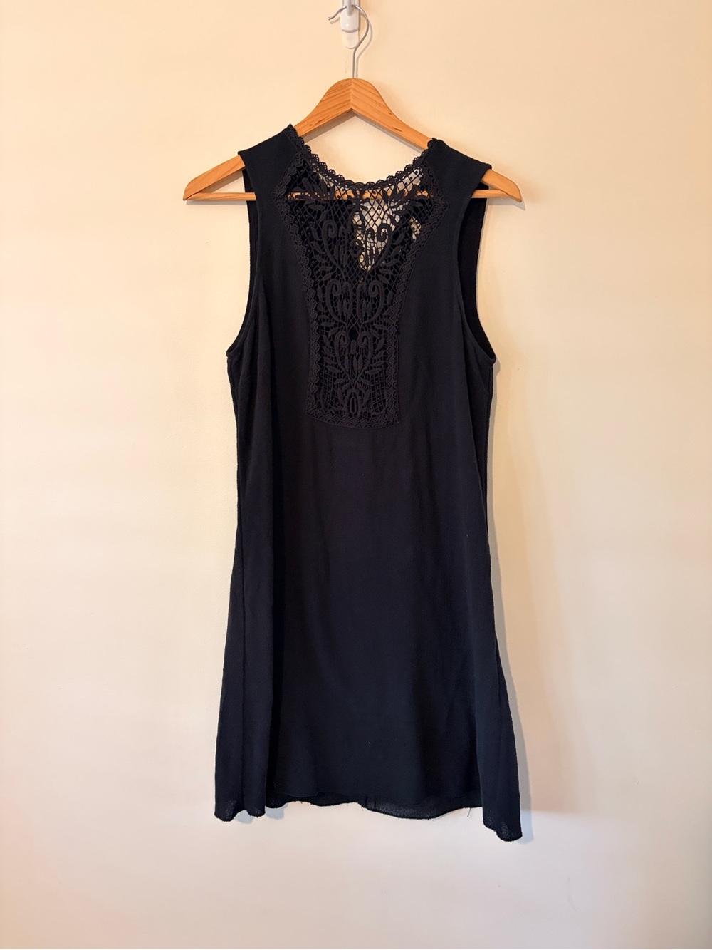 Free People Black Sleeveless Crochet-Back Shift Dress